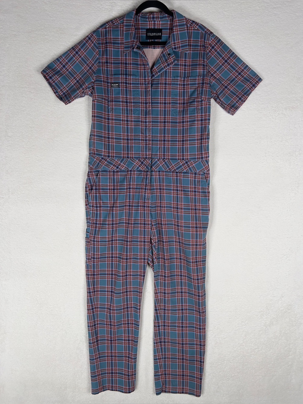 Wildfang The Essential Short Sleeve Coverall Women's XL Plaid Jumpsuit Rare